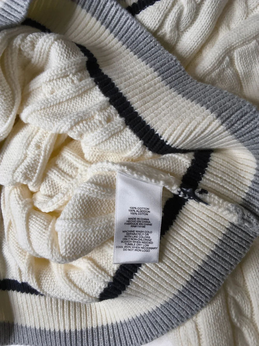 Tretorn Cable-Knit V-Neck Sweater in Cream with Contrast Trim